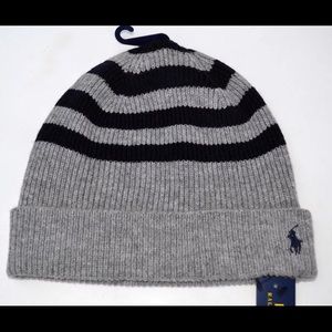 🆕 RALPH LAUREN GRAY STRIPED ADULT BEANIE CAP 🆕